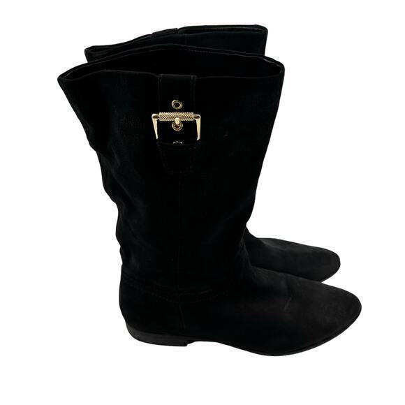 Aldo Shoes - ALDO Black Leather Round Toe gold buckle Pull On Mid Calf Boots Women’s Size 10